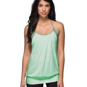 Lululemon No Limits Tank Top Built In Shelf Bra Mint Green Stripe Racerback Sz 6